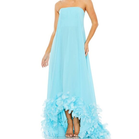 ISO - Mac Duggal - Strapless Flare Feather Hem Gown - Picture 1 of 2